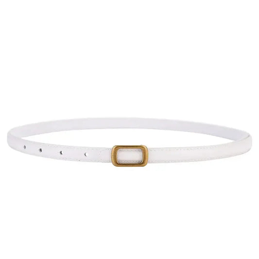 Ceinture fine en cuir véritable pour femme avec boucle carrée en métal