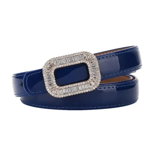 Ceinture fine en cuir vernis avec boucle strass