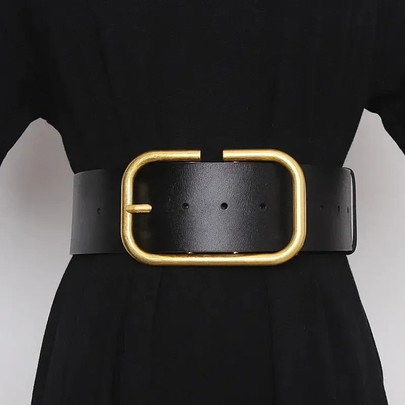 Ceinture grande taille femme — cuir véritable et large sangle