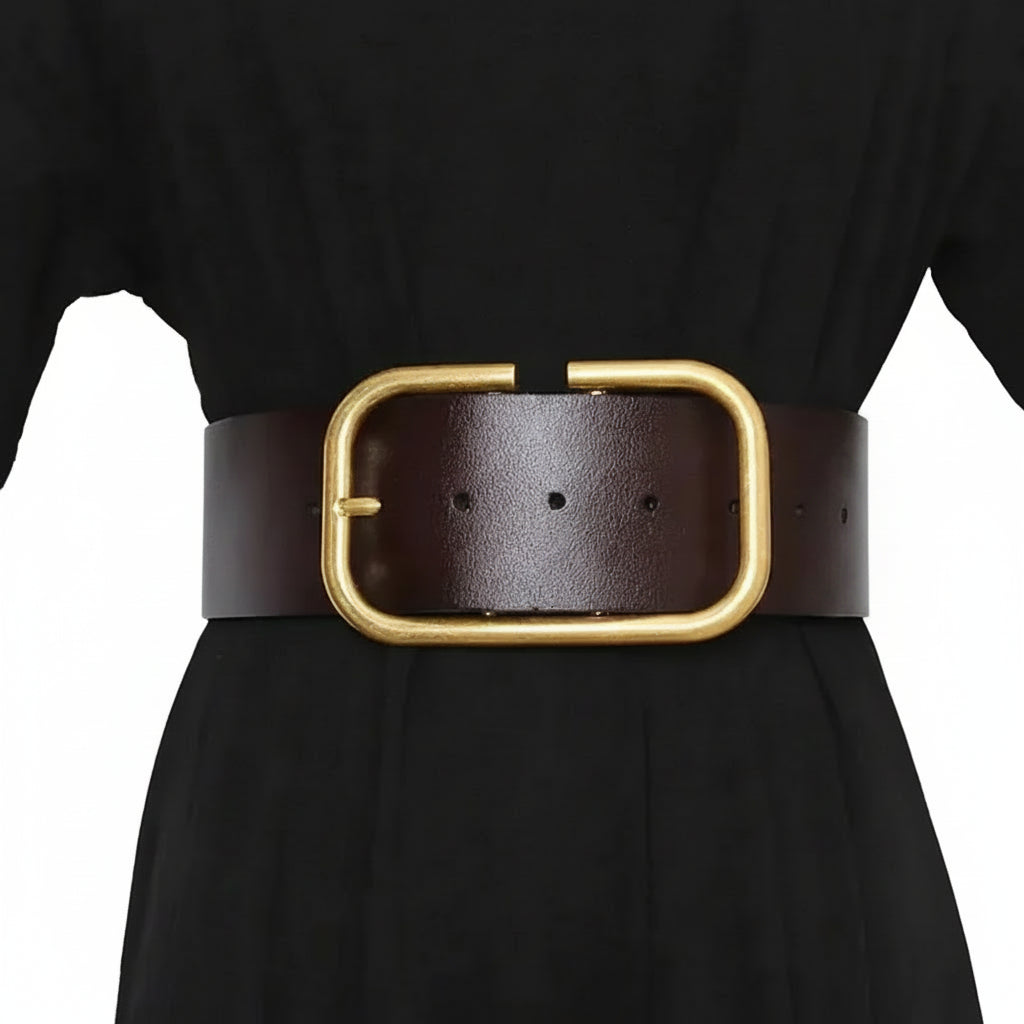 Ceinture grande taille femme — cuir véritable et large sangle