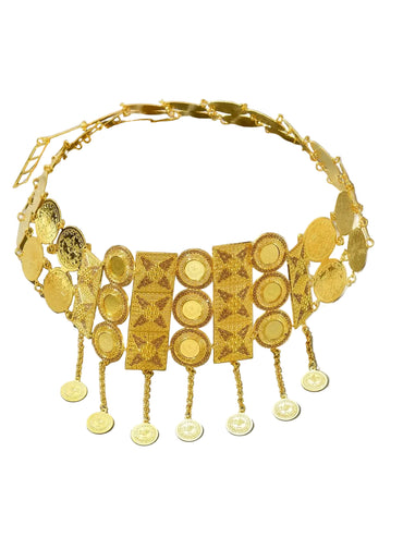Ceinture marocaine femme dorée à pompon
