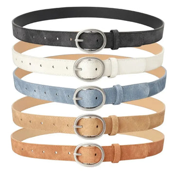 Ceinture ovale en simili cuir pour femme avec boucle à aiguille argentée
