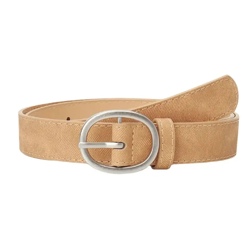 Ceinture ovale en simili cuir pour femme avec boucle à aiguille argentée