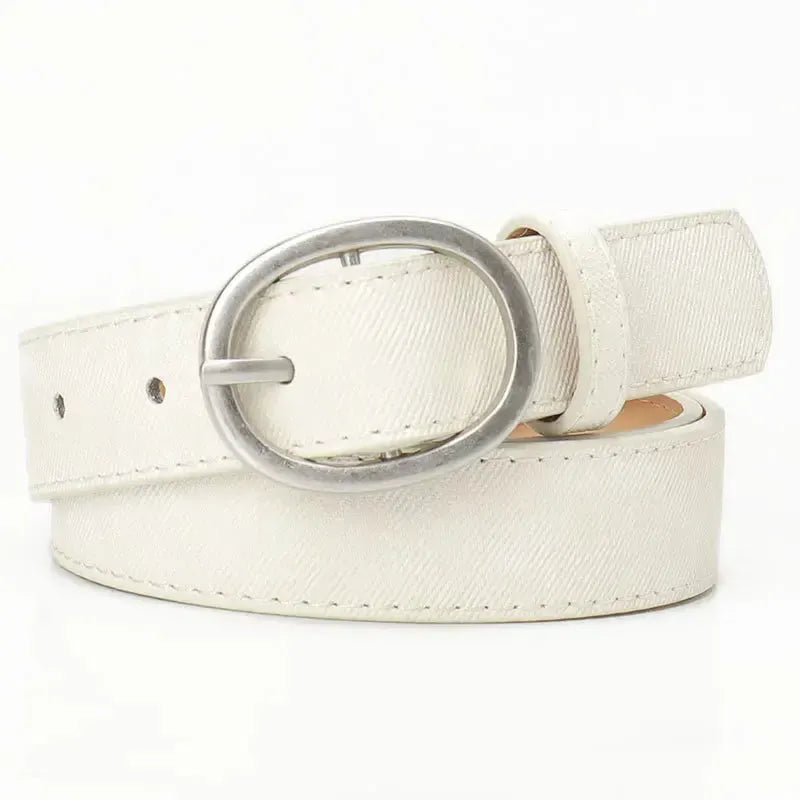 Ceinture ovale en simili cuir pour femme avec boucle à aiguille argentée