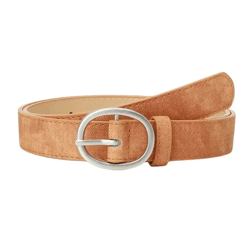 Ceinture ovale en simili cuir pour femme avec boucle à aiguille argentée