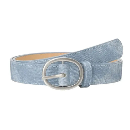 Ceinture ovale en simili cuir pour femme avec boucle à aiguille argentée