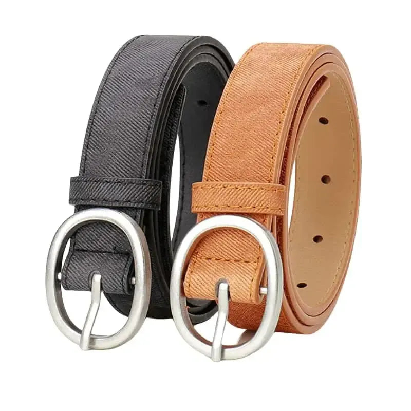 Ceinture ovale en simili cuir pour femme avec boucle à aiguille argentée