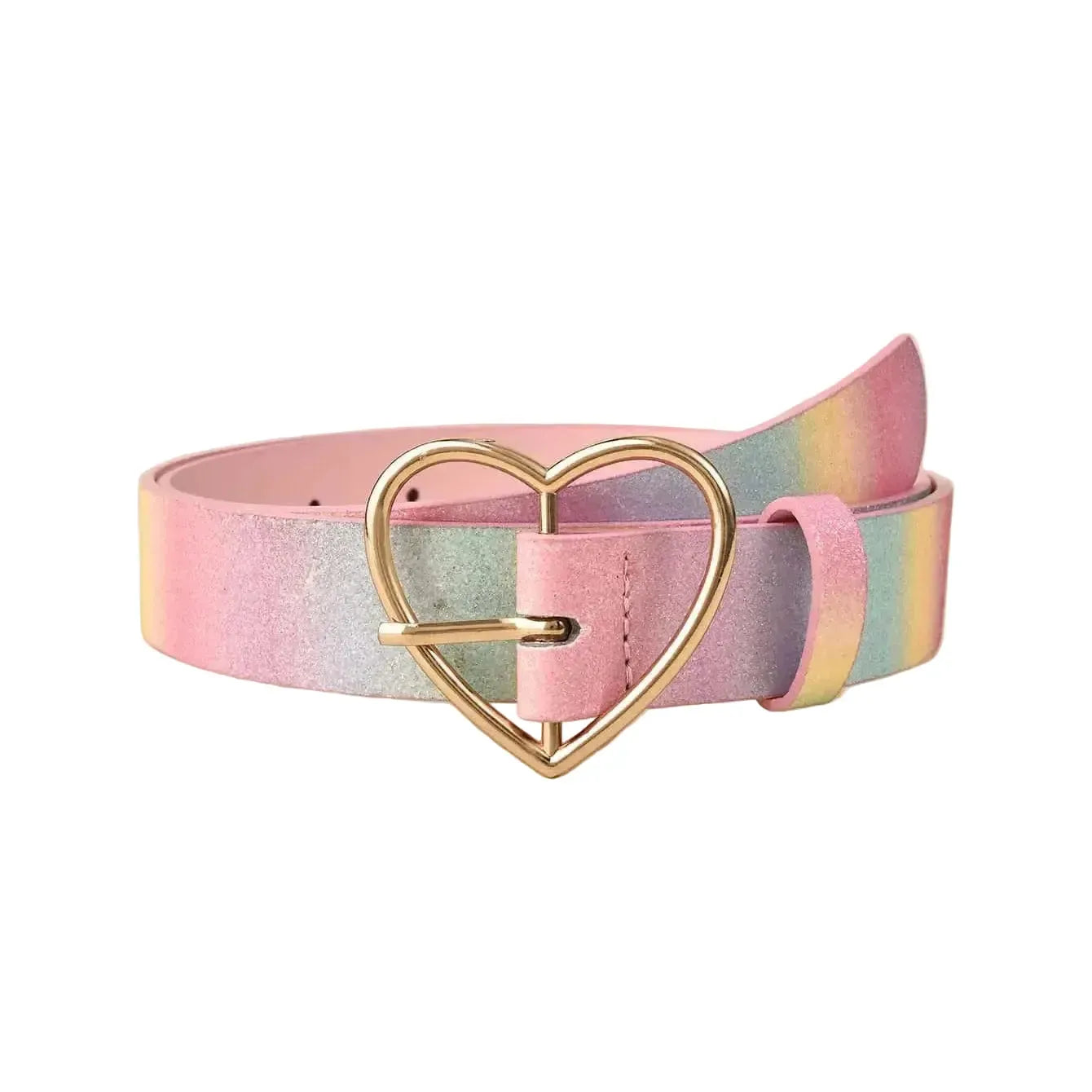 Ceinture pailletée arc-en-ciel pour femme- boucle de cœur