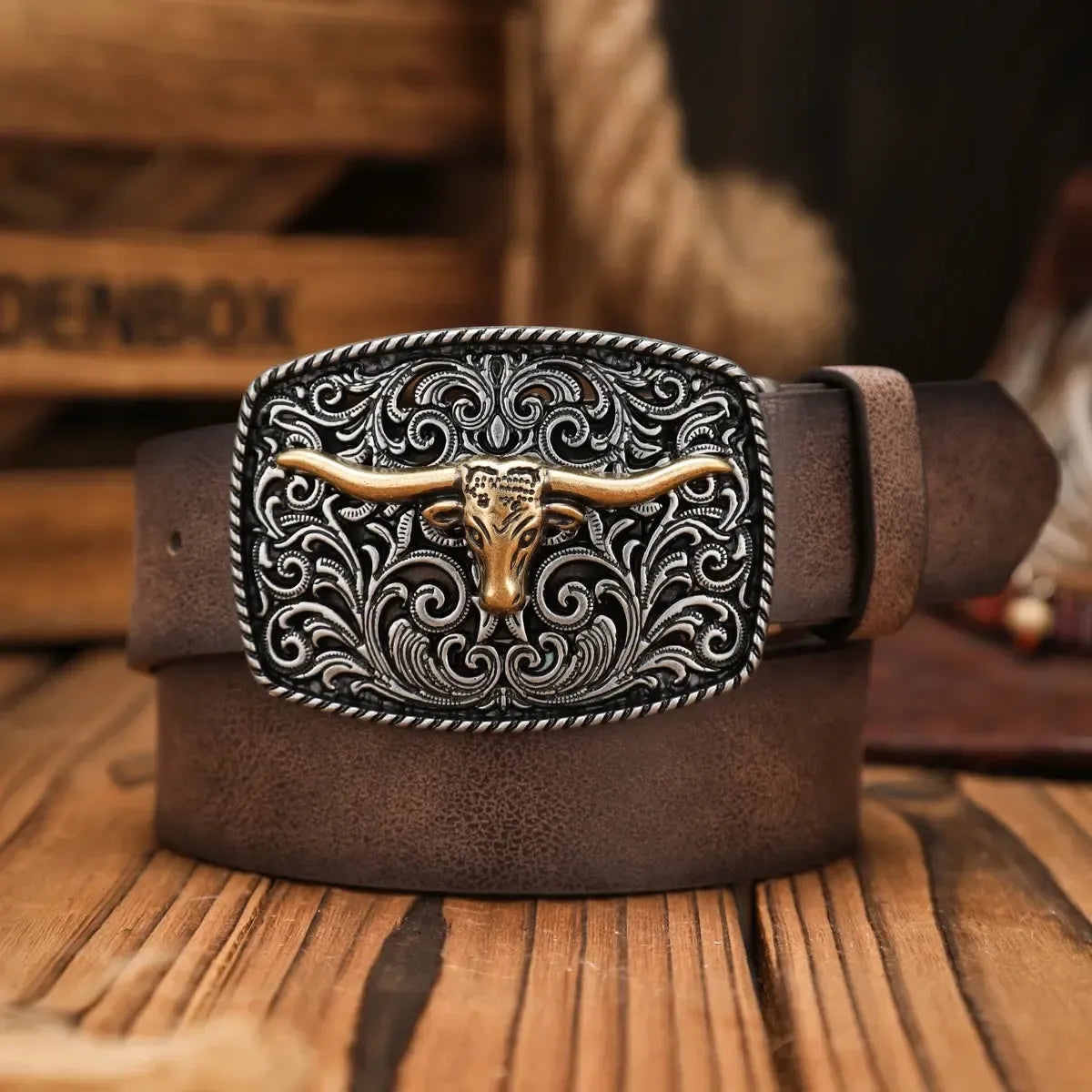 Ceinture western à motif tête de taureaux pour homme et femme