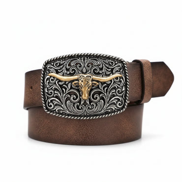 Ceinture western à motif tête de taureaux pour homme et femme