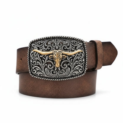 Ceinture western à motif tête de taureaux pour homme et femme