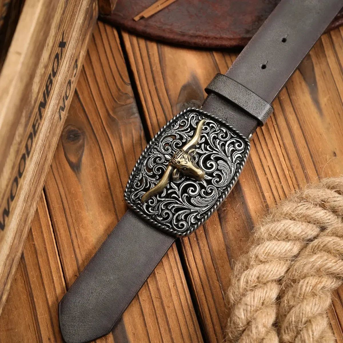 Ceinture western à motif tête de taureaux pour homme et femme