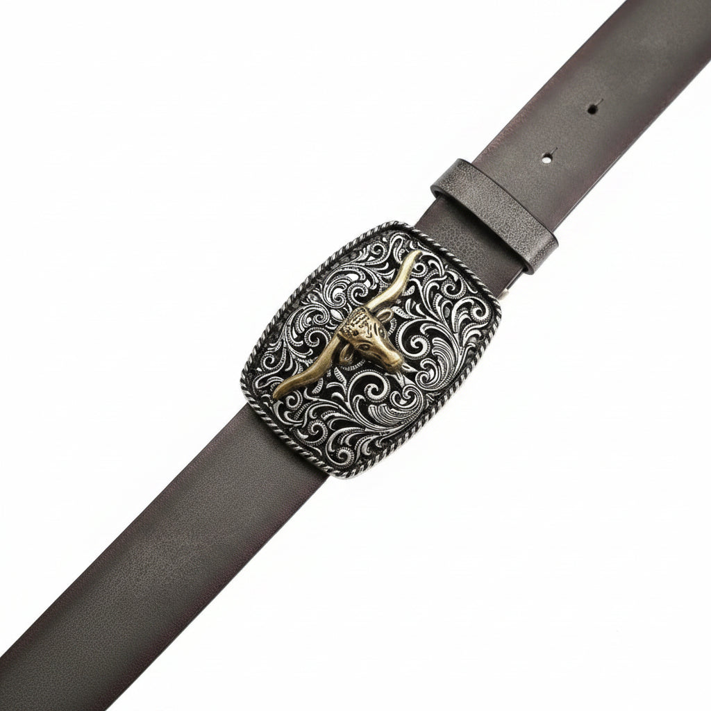 Ceinture western à motif tête de taureaux pour homme et femme