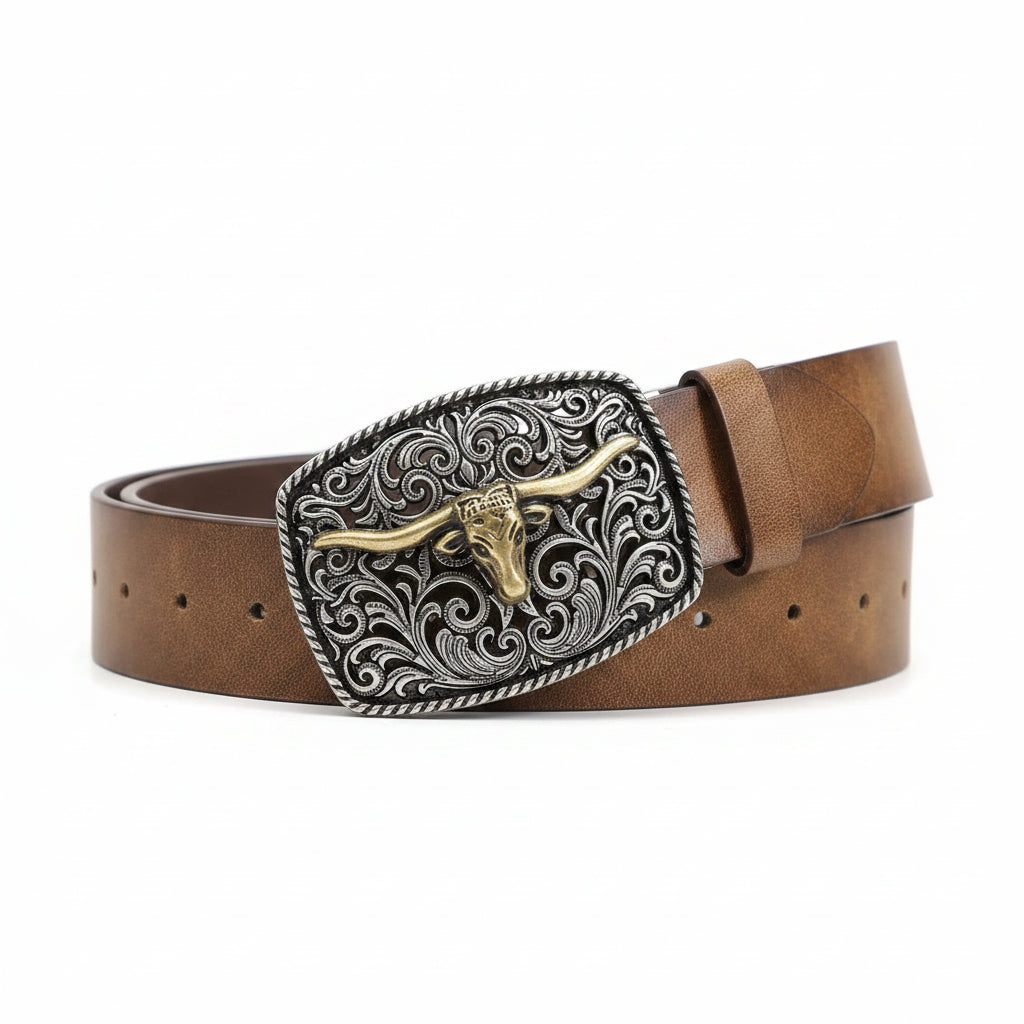 Ceinture western à motif tête de taureaux pour homme et femme