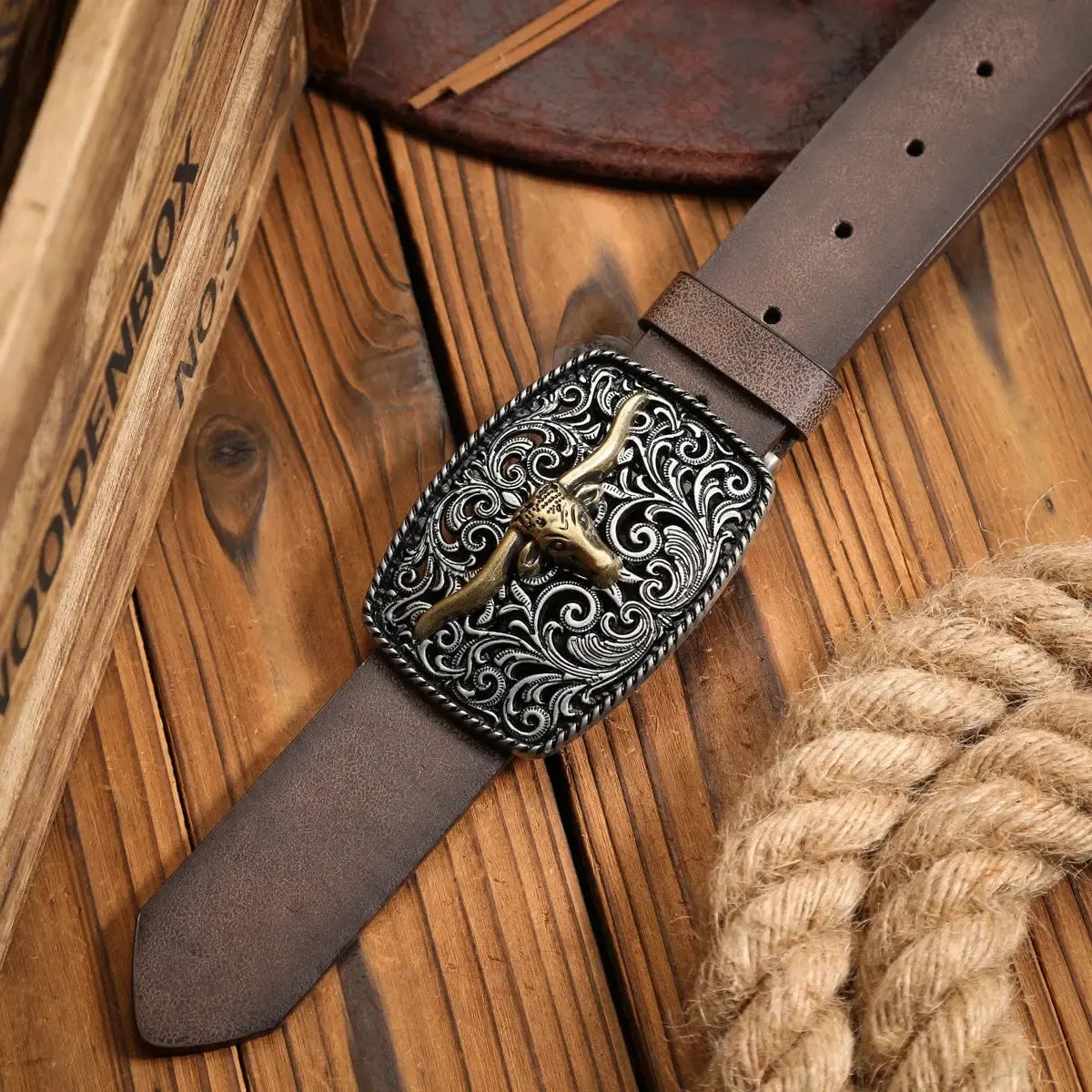 Ceinture western à motif tête de taureaux pour homme et femme