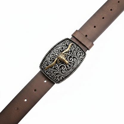 Ceinture western à motif tête de taureaux pour homme et femme