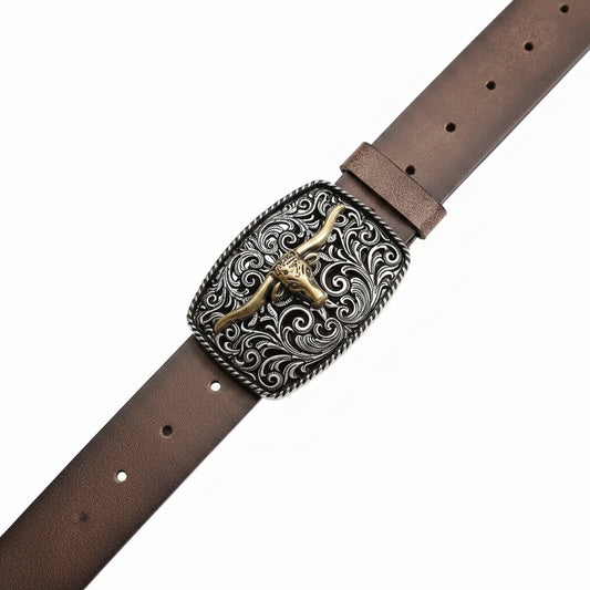 Ceinture western à motif tête de taureaux pour homme et femme