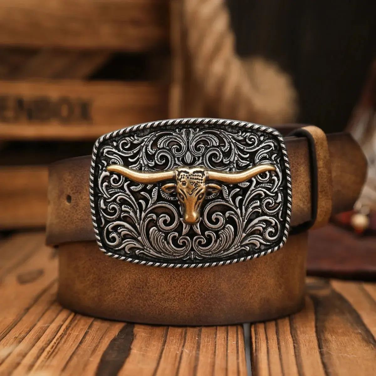 Ceinture western à motif tête de taureaux pour homme et femme