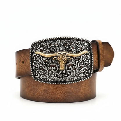 Ceinture western à motif tête de taureaux pour homme et femme