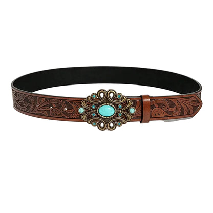 Ceinture western femme marron fleurs en relief