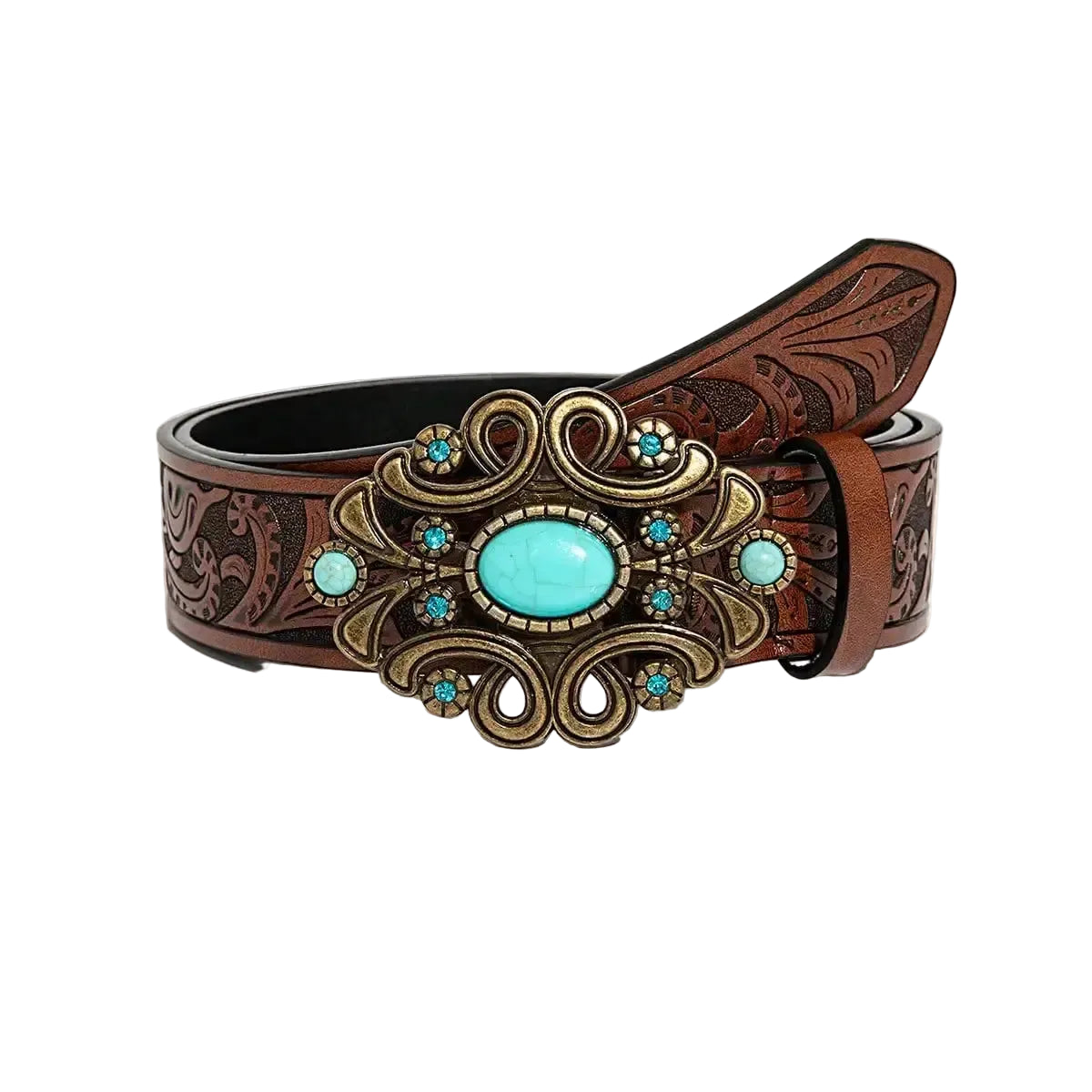 Ceinture western femme marron fleurs en relief