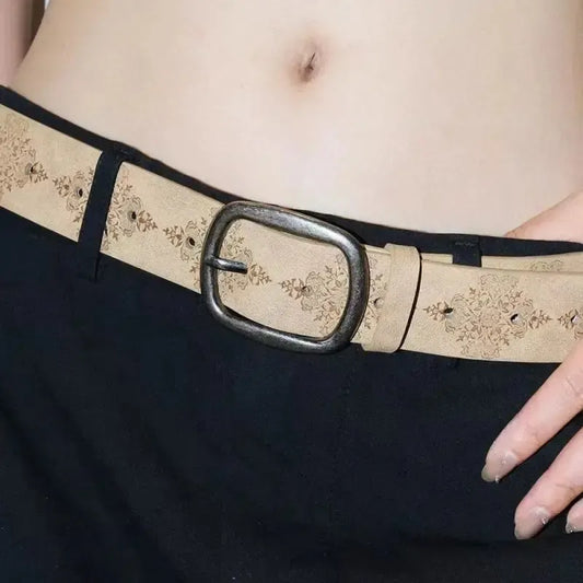 Ceinture western pour femme avec boucle ovale en argent antique