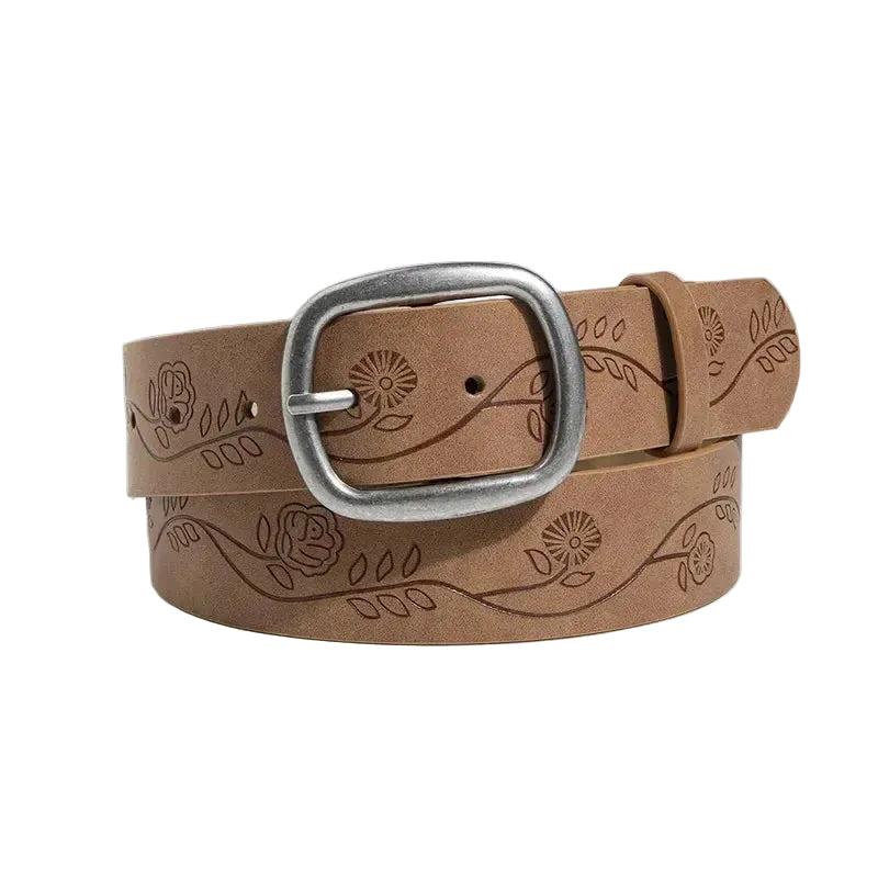 Ceinture western pour femme avec boucle ovale en argent antique