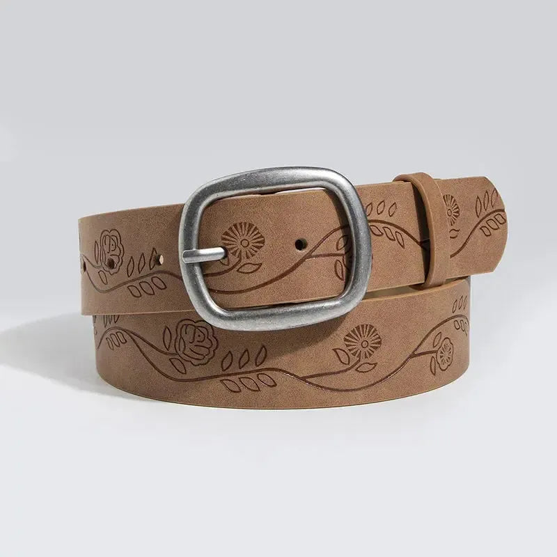 Ceinture western pour femme avec boucle ovale en argent antique