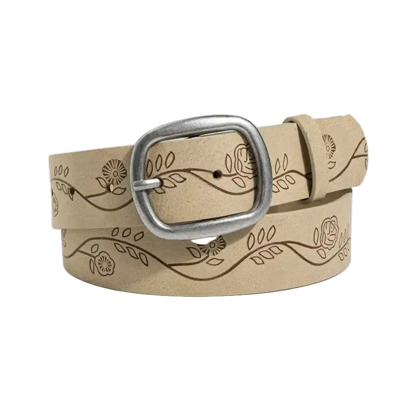 Ceinture western pour femme avec boucle ovale en argent antique
