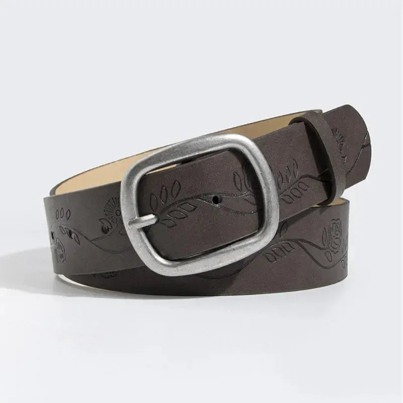 Ceinture western pour femme avec boucle ovale en argent antique