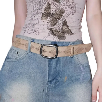 Ceinture western pour femme avec boucle ovale en argent antique
