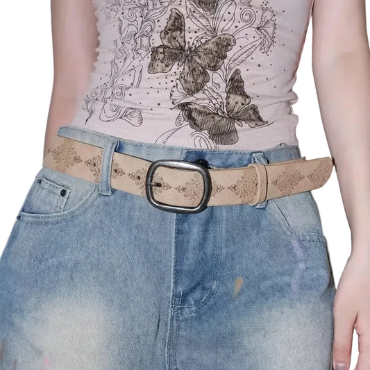 Ceinture western pour femme avec boucle ovale en argent antique