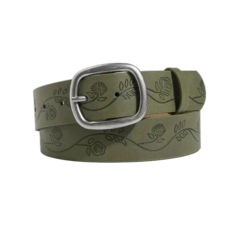 Ceinture western pour femme avec boucle ovale en argent antique
