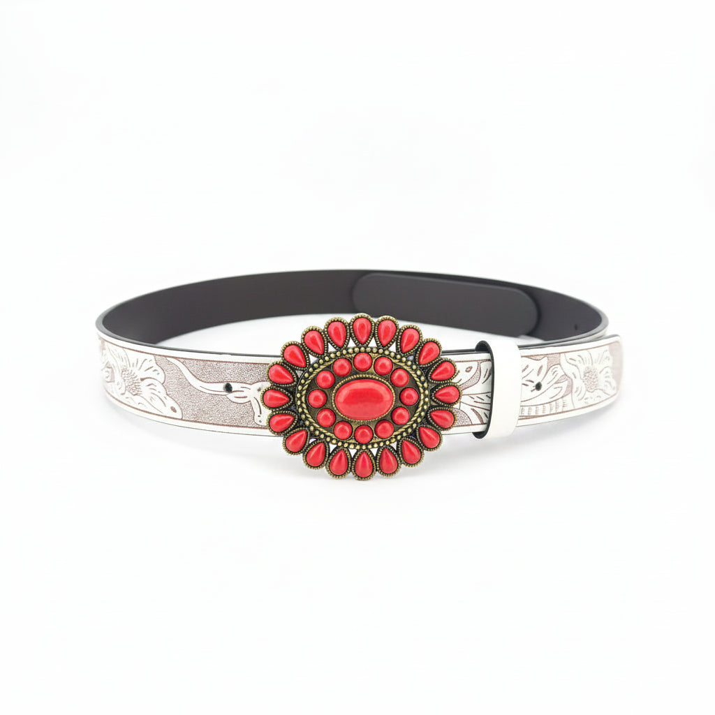 Ceinture western pour homme et femme avec boucle ovale turquoise
