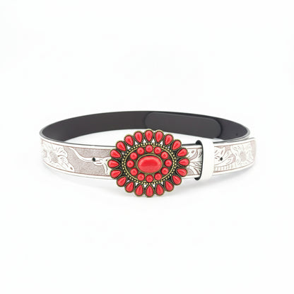 Ceinture western pour homme et femme avec boucle ovale turquoise