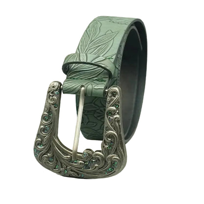 Ceinture western sculptée de couleur foncée pour femme avec imprimé de feuilles
