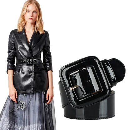 Ceinture en cuir verni brillant pour femme – Boucle carrée