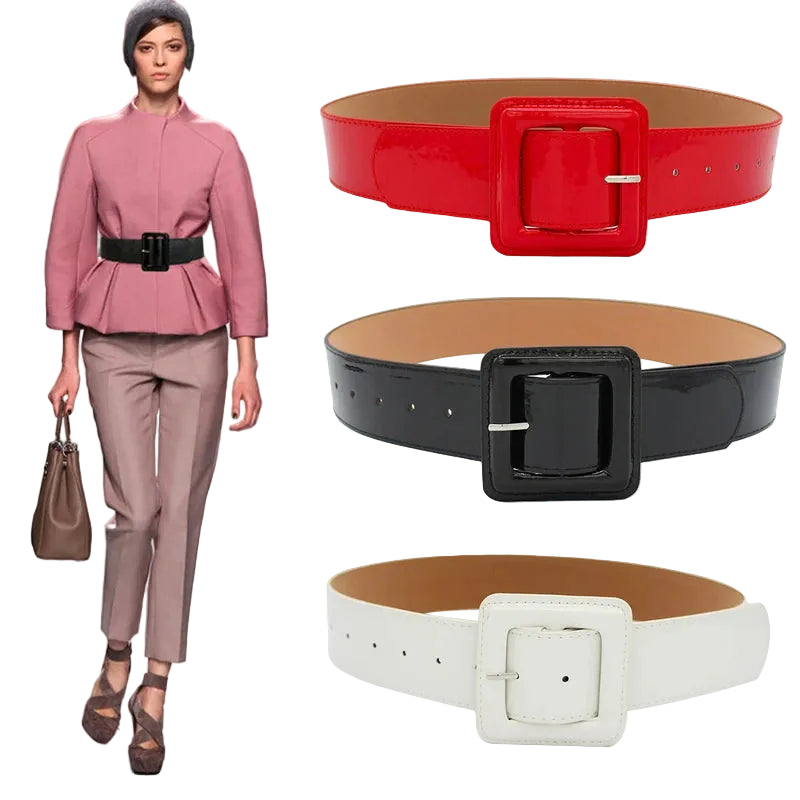 Ceinture en cuir verni brillant pour femme – Boucle carrée