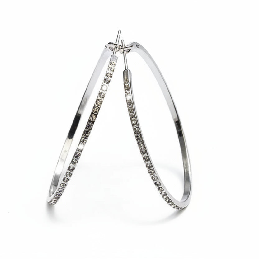 Boucles d’oreilles créoles Glam Circle – Strass grand cercle