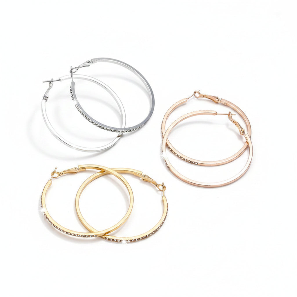 Boucles d’oreilles créoles Glam Circle – Strass grand cercle