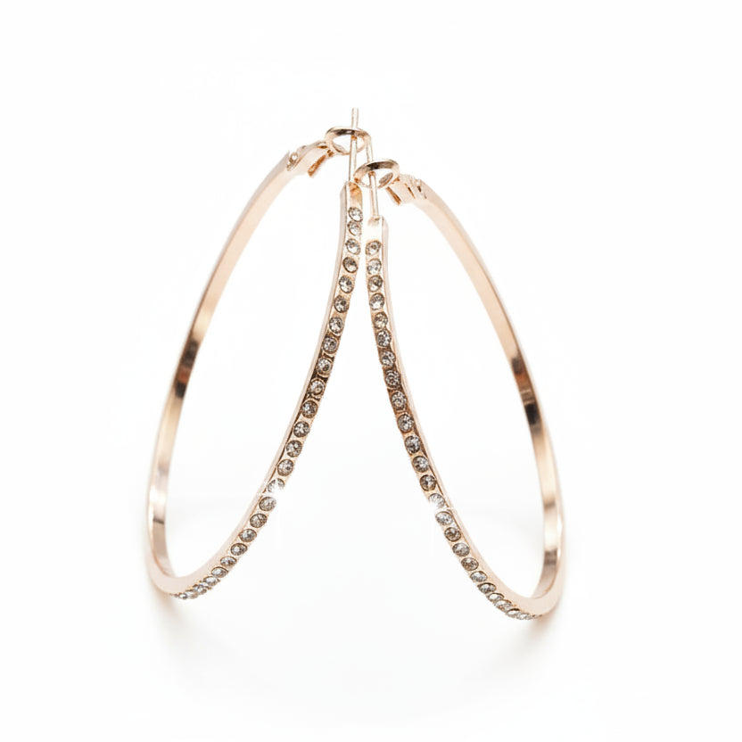 Boucles d’oreilles créoles Glam Circle – Strass grand cercle