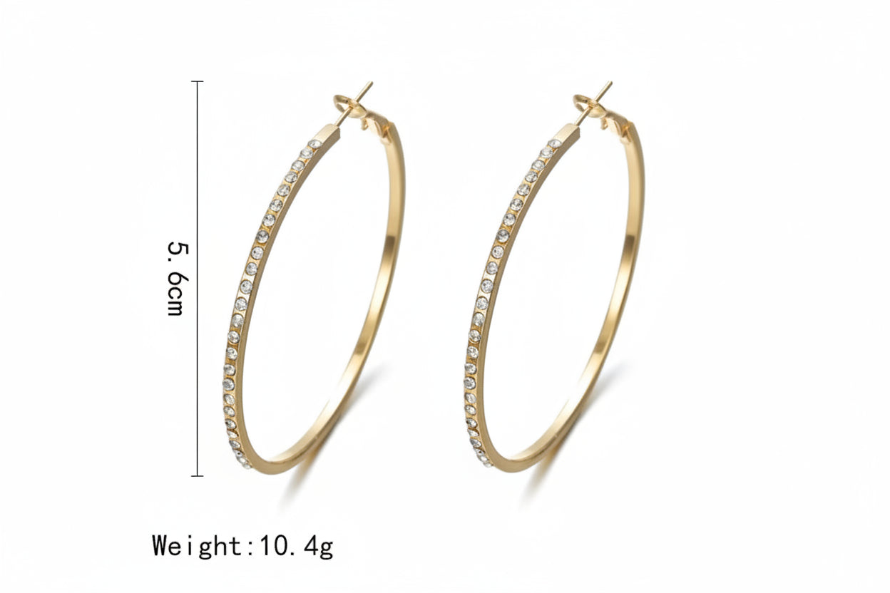Boucles d’oreilles créoles Glam Circle – Strass grand cercle