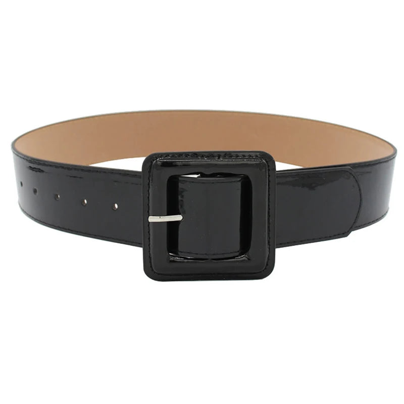 Ceinture en cuir verni brillant pour femme – Boucle carrée