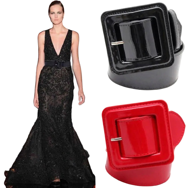 Ceinture en cuir verni brillant pour femme – Boucle carrée