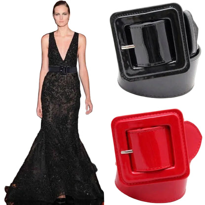 Ceinture en cuir verni brillant pour femme – Boucle carrée