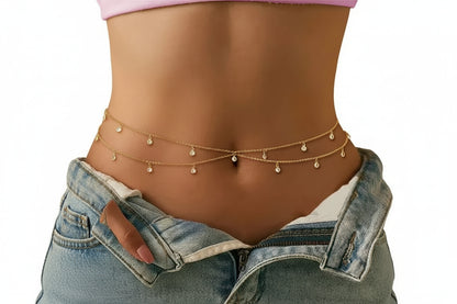 Chaîne de ventre bohème à strass pour femme – bijou de plage pour bikini