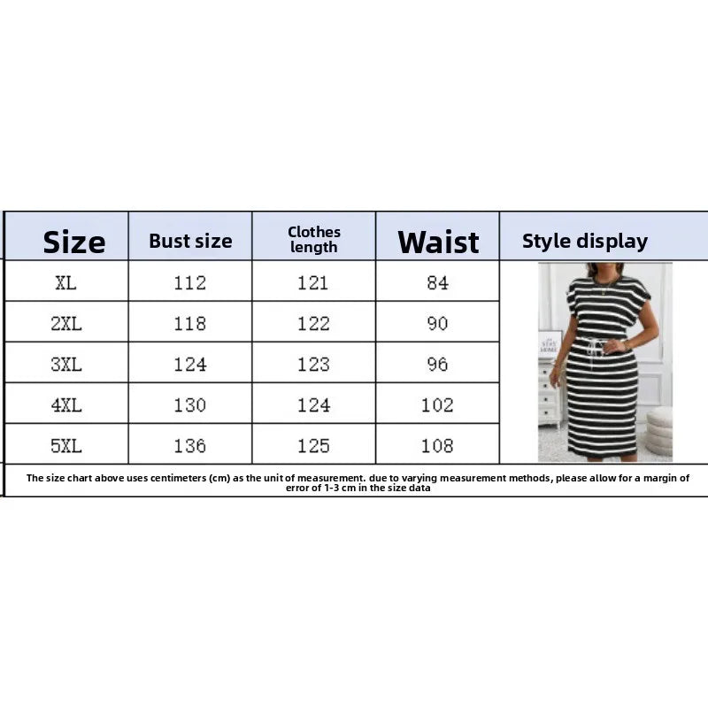 Robe Rayée Cintrée Grande Taille Col Rond – Élégante Été