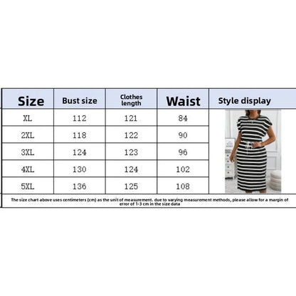 Robe Rayée Cintrée Grande Taille Col Rond – Élégante Été