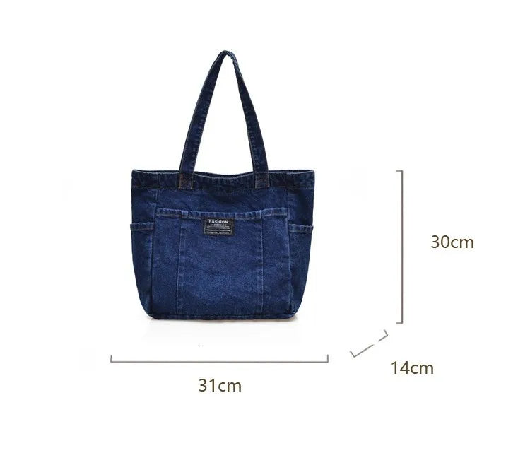 Sac fourre-tout en denim grande capacité – style urbain polyvalent