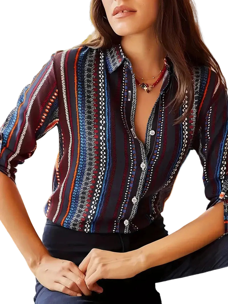 Chemise florale à manches longues pour femme – coupe slim sexy